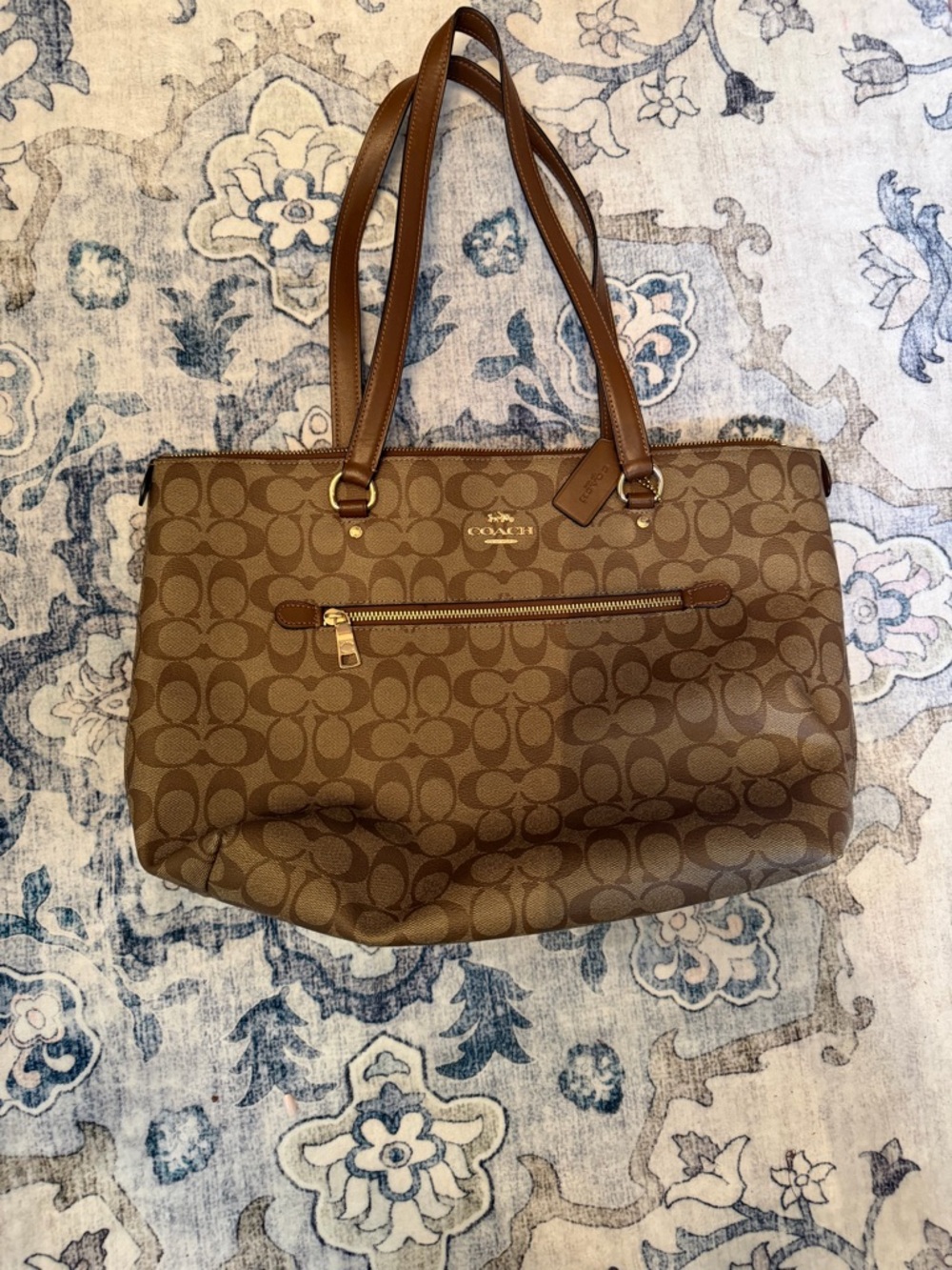 Coach Brown Signature Canvas Tote with Leather Trim